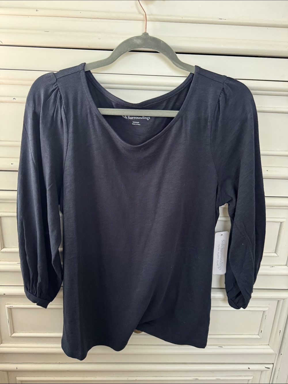 Soft Surroundings navy Scoop Neck 3/4 Sleeve Top